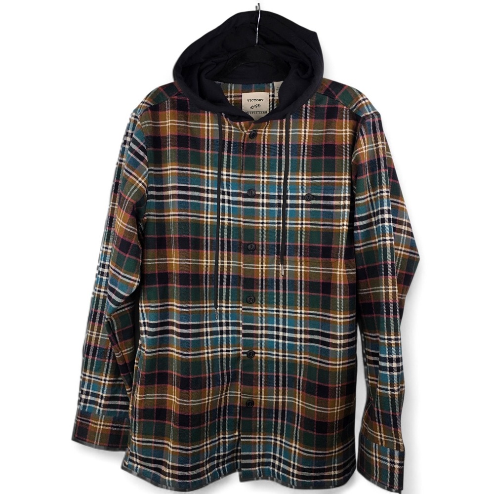 Victory Outfitters Men's Plaid Hooded Flannel Shirt Jacket‎ M Outdoors Plaid
